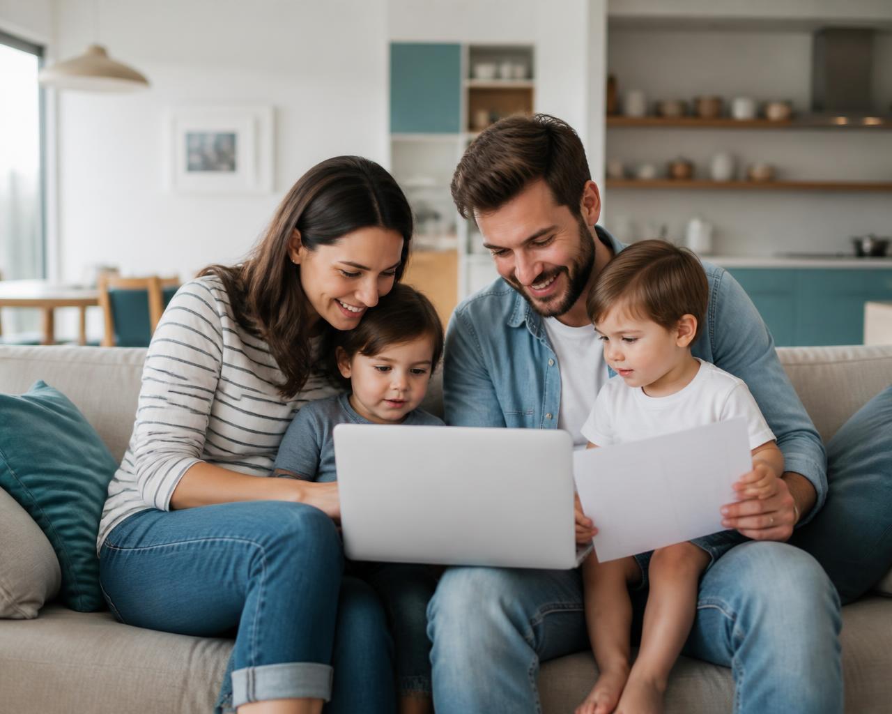 Junge Familie plant gemeinsam ihre Finanzen